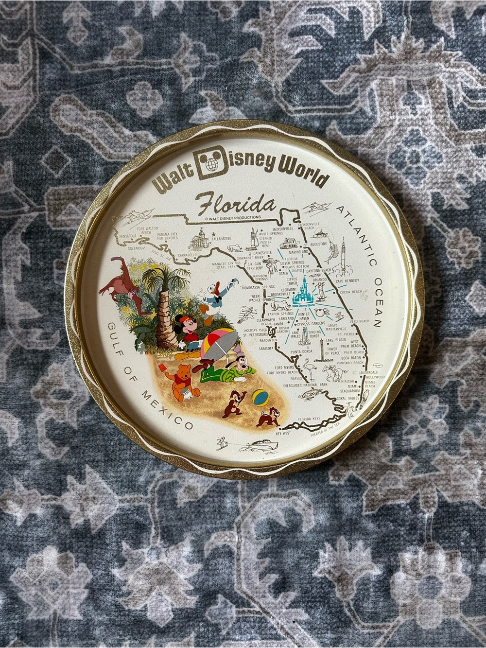 Disney Walt Disney World Florida Decorative Map Tin - Gold, White, Multi